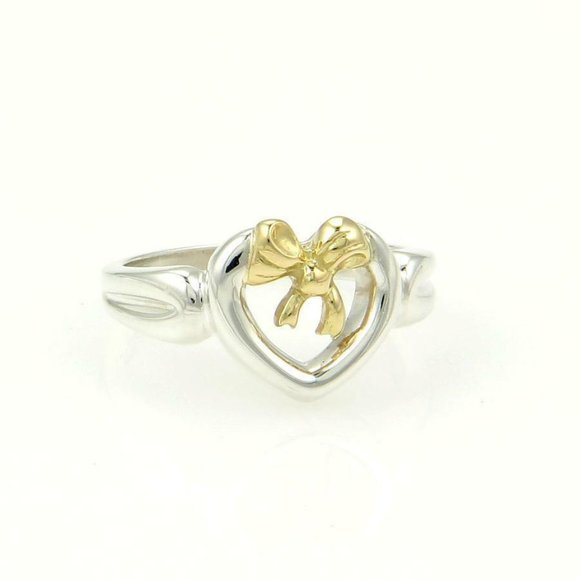 Tiffany & Co. 925 Silver 18k Gold Heart Bow Ring